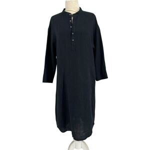 Artemesia Linen Dress Long Sleeve Medium Black USA Made